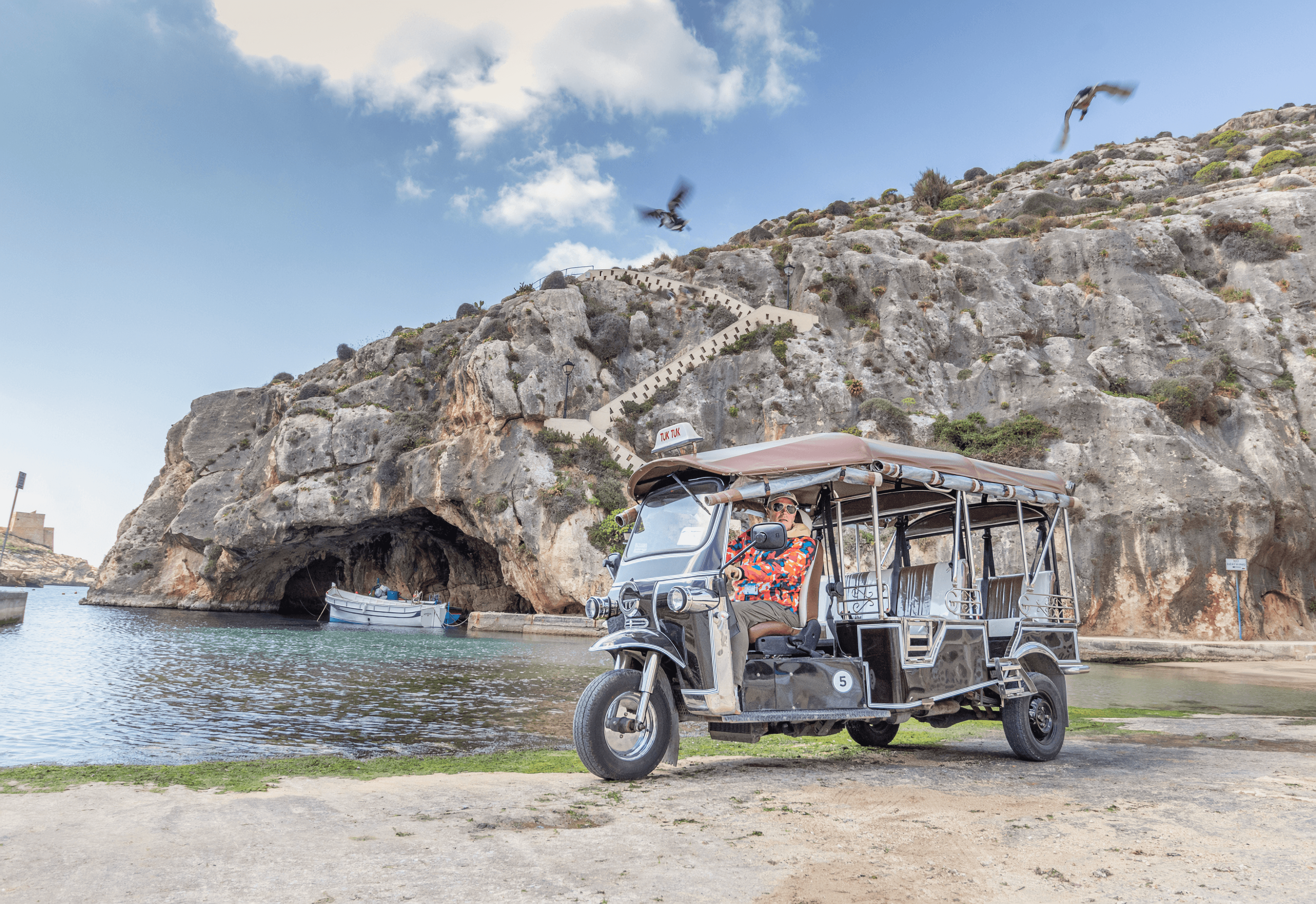 Gozo Tuk-Tuk Chauffeured Tour Including Comino Mini Cruise (Full Day) - cover photo